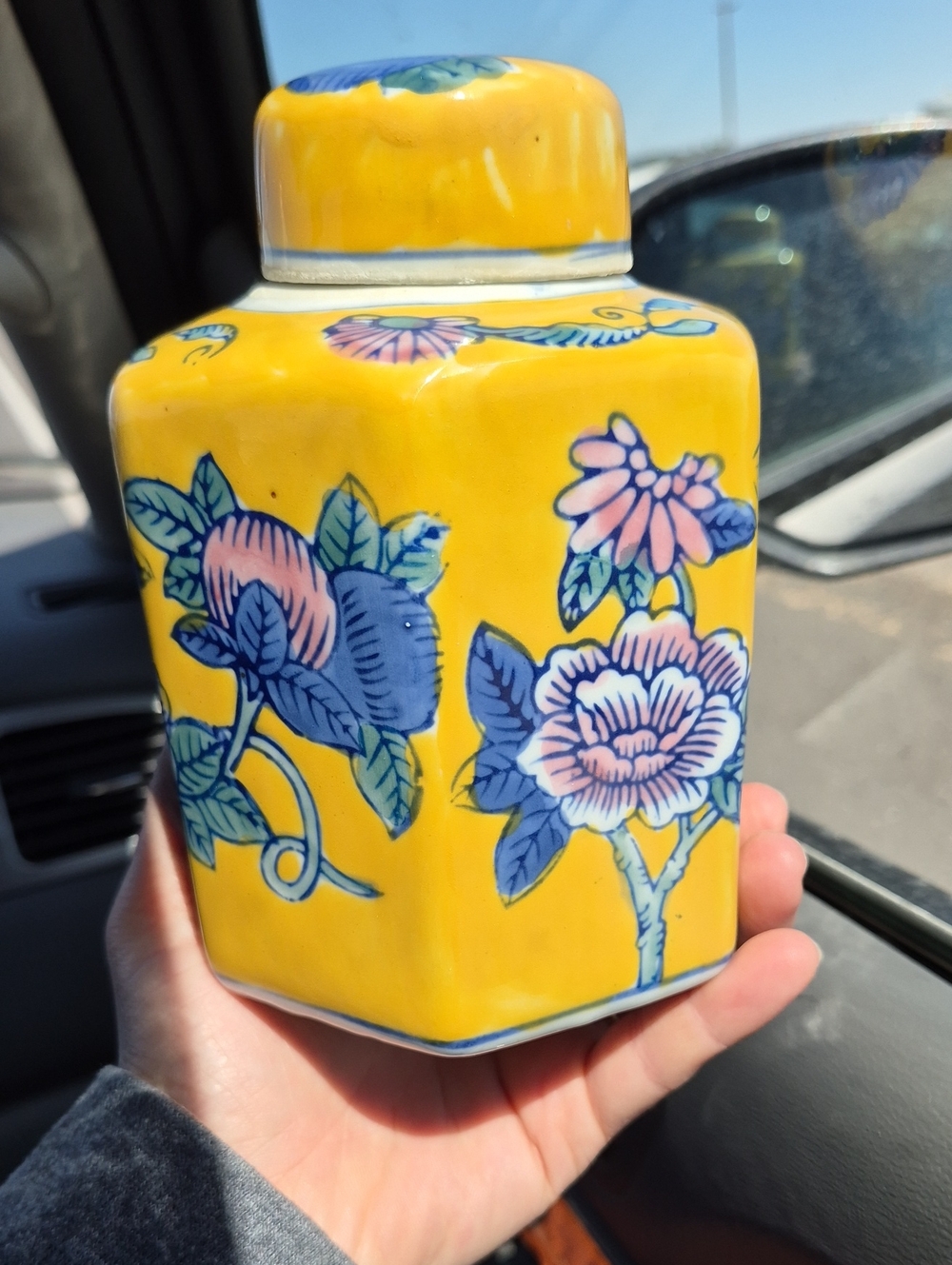 Yellow Floral Ceramic Ginger Jar - Decorative Home Accent